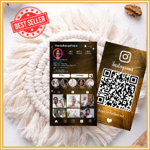 Instagram Rustic Gold Metal QR Code Social Media Business Card