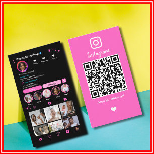  Instagram Scan to Connect Makeup Artist QR Pink Business Card
