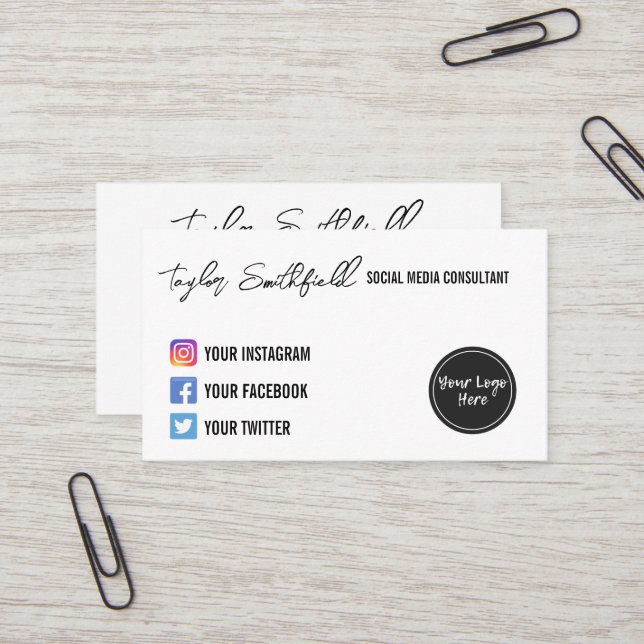 Instagram Twitter Calligraphy Business Card (Front/Back In Situ)