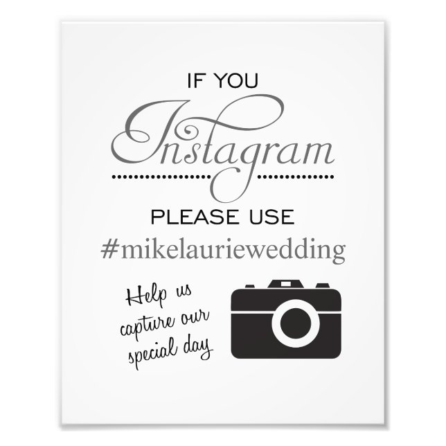 Instagram Wedding Poster Sign - Steel Grey (Front)
