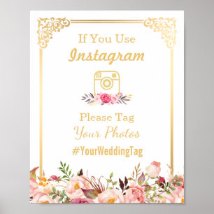 Instagram Wedding Sign   Vintage Gold Frame Floral