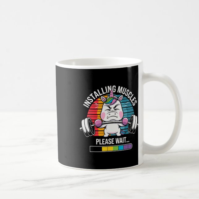 Installing Muscles Funny Unicorn Workout Gym Weigh Coffee Mug (Right)