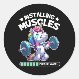 Installing Muscles Please Wait Bodybuilding Unicor Classic Round Sticker