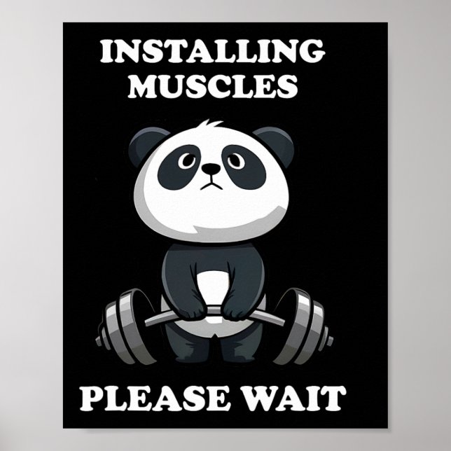 Installing Muscles Please Wait Cute Gym Panda Body Poster (Front)