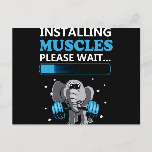 Installing muscles please wait elephant Gym Holiday Postcard (Front)