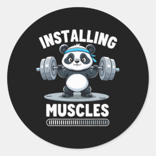Installing Muscles Please Wait Panda Gym Barbell F Classic Round Sticker