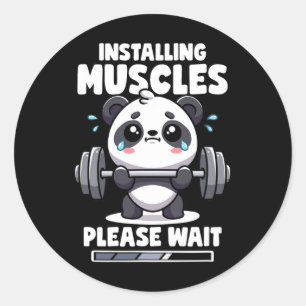 Installing Muscles Please Wait Panda Lifting Gym Q Classic Round Sticker