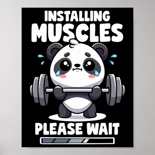 Installing Muscles Please Wait Panda Lifting Gym Q Poster (Front)