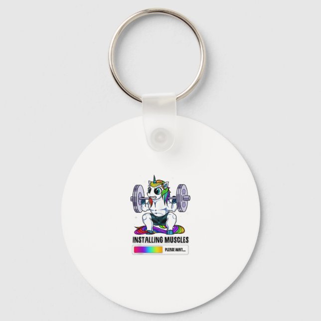 Installing Muscles Unicorn Rainbow Gym Workout Fat Key Ring (Front)