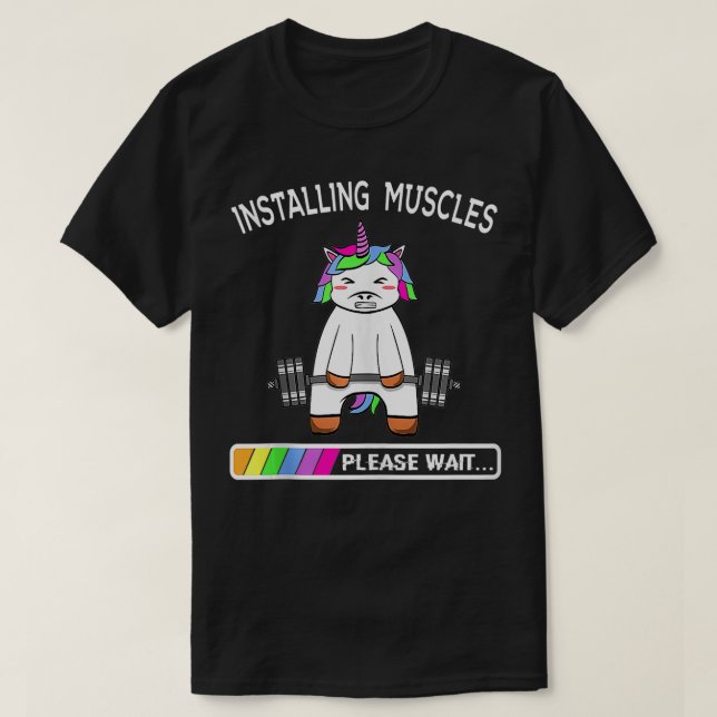 Installing Muscles Unicorn Rainbow Weightlifting G T-Shirt (Design Front)