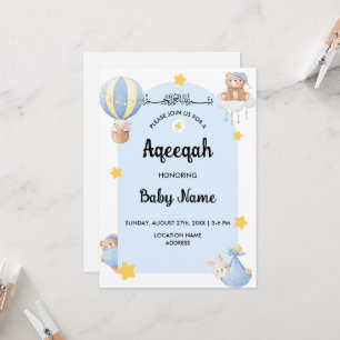 Instant Blue Aqeeqah Aqiqah Invitation Card