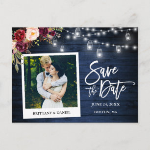 Instant Camera Blue Wood Floral Jars Save The Date Postcard