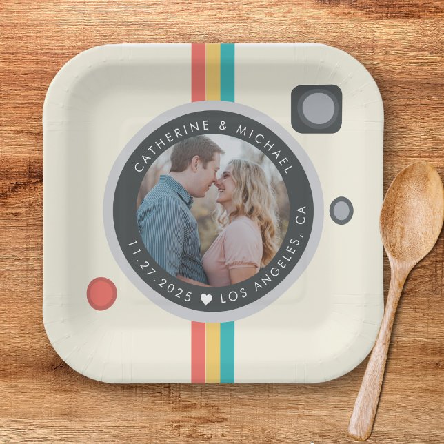 Instant Camera Couple Photo Unique Wedding Paper Plate (Creator Uploaded)