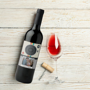Instant Camera Couple Photo Unique Wedding  Wine Label