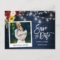 Instant Camera Floral Jars Blue Wood Save The Date