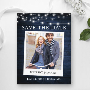 Instant Camera Photo Lights Wood Save The Date Postcard