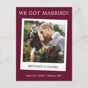 Instant Camera Photo Wedding Announcement Burgundy Postcard
