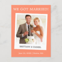 Instant Camera Photo Wedding Announcement Coral