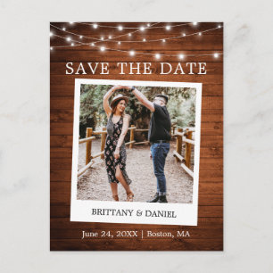 Instant Camera Photo Wood Lights Save The Date Postcard