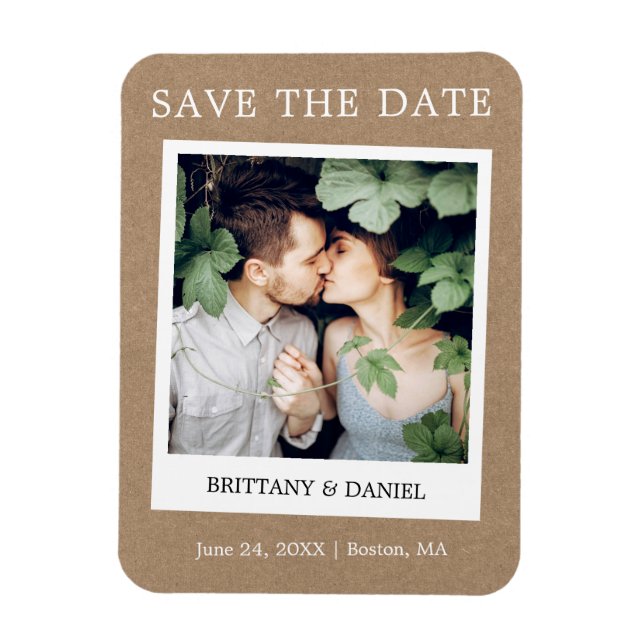 Instant Camera Style Photo Kraft Save The Date Magnet (Vertical)