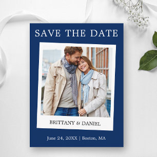 Instant Camera Style Photo Save The Date Blue Postcard