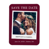 Instant Camera Style Photo Save The Date Burgundy