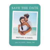 Instant Camera Style Photo Save The Date Teal