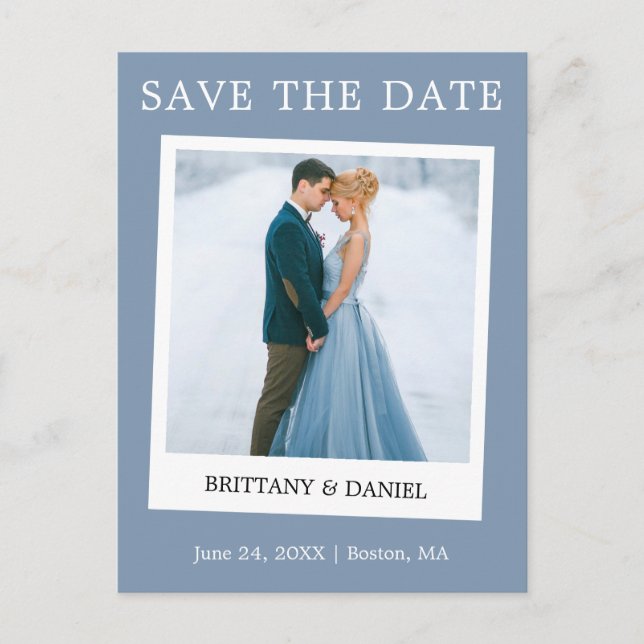 Instant Camera Style Save The Date Dusty Blue Postcard (Front)