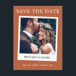 Instant Camera Style Save The Date Terracotta Postcard<br><div class="desc">Modern Simple Retro Instant Camera Style Couple Photo Save The Date Photo Engagement Announcement Postcard - Terracotta</div>