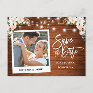 Instant Camera Wood Magnolias Roses Save The Date Postcard