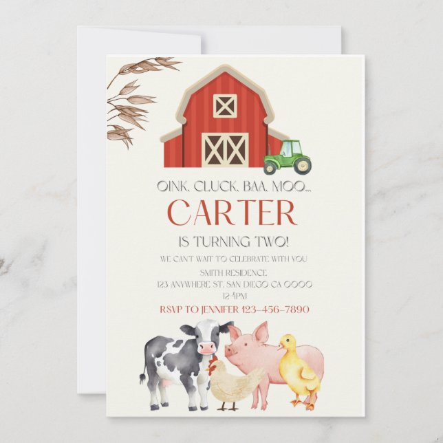 Instant Download Barnyard Birthday Invitation (Front)