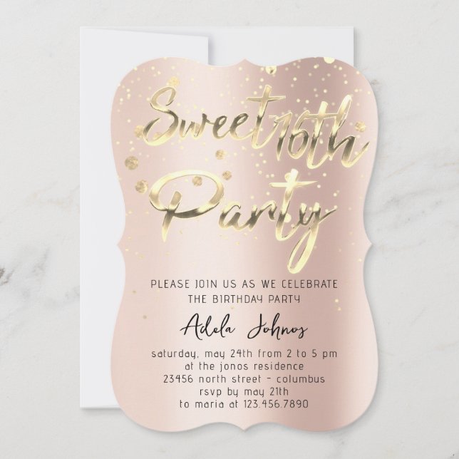 Instant Download Birthday Party Rose Gold  Invitation (Front)