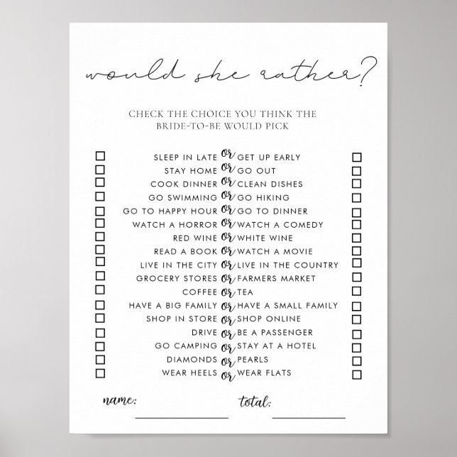 Instant Download Bridal Shower Game  Poster (Front)