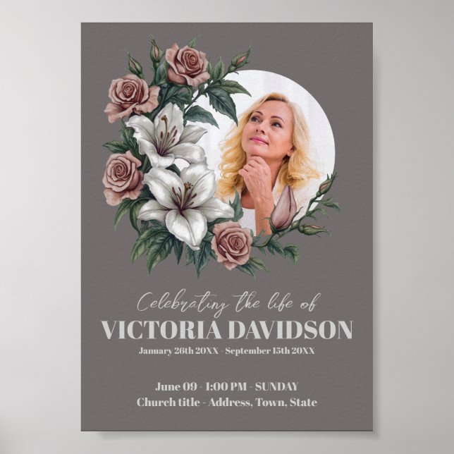 Instant Download Flower Frame Funeral Media Poster (Front)