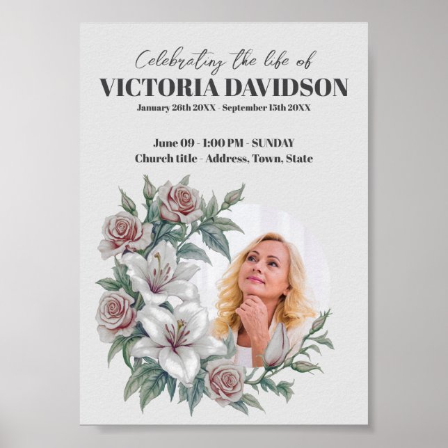 Instant Download Flower Frame Funeral Media Poster (Front)