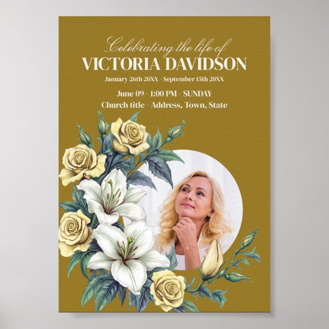 Instant Download Flower Frame Funeral Media Poster (Front)