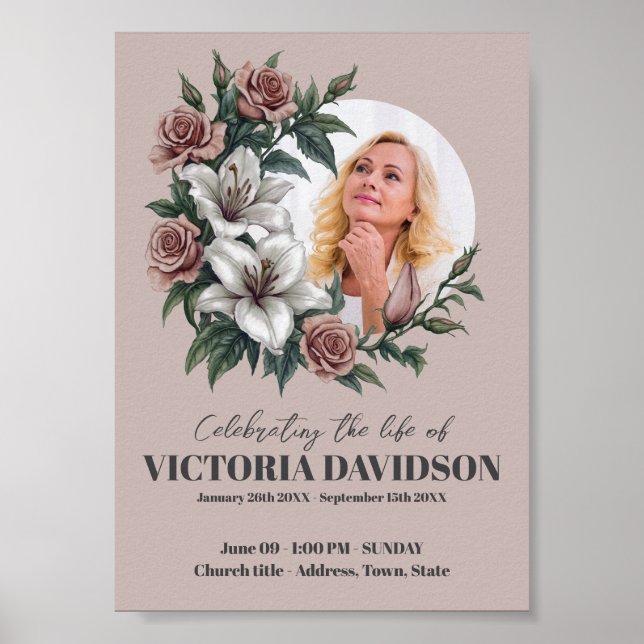 Instant Download Flower Frame Funeral Media Poster (Front)