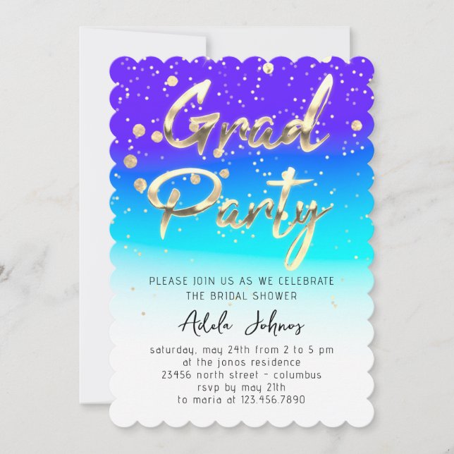 Instant Download Graduate Party Gold Blue Spark Invitation (Front)