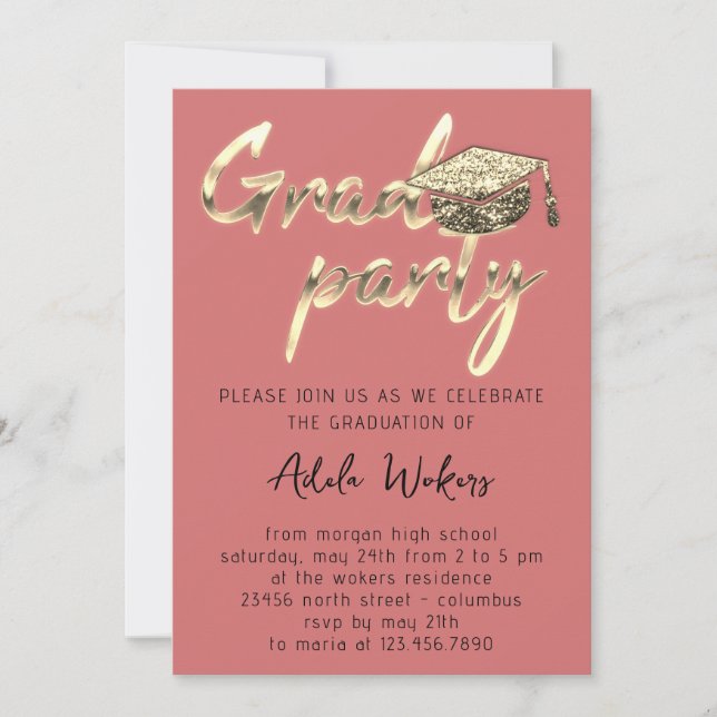 Instant Download Graduation Party Gold Cup Rose Invitation (Front)