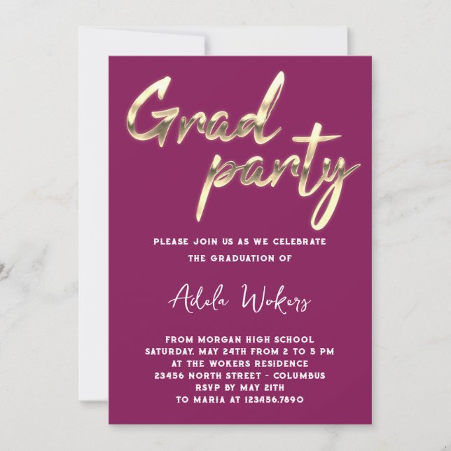 Instant Download Graduation Party Grad Berry Gold  Invitation (Front)