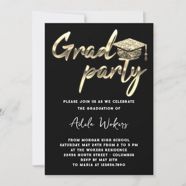 Instant Download Graduation Party Grad Cup Gold  Invitation (Front)
