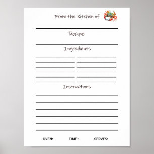 Instant Download Recipe Sheet or Poster