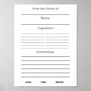 Instant Download Recipe Sheet Poster