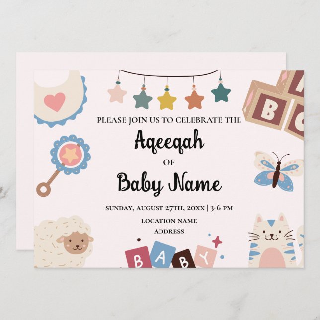 Instant Editable Aqeeqah Aqiqah Invitation Card (Front/Back)