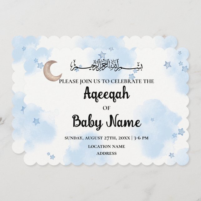Instant Editable Aqeeqah Aqiqah Invitation Card (Front/Back)