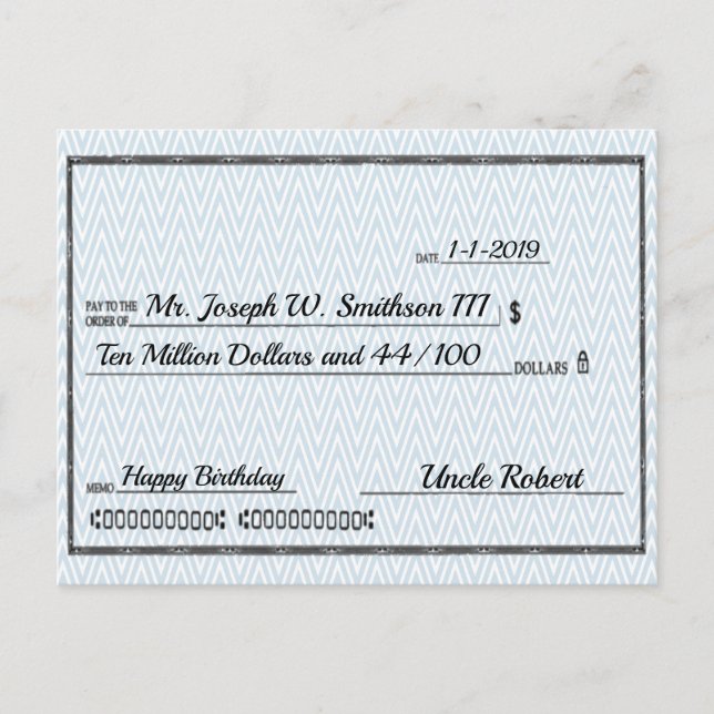 Instant Millionaire Check Any Occasion Postcard (Front)