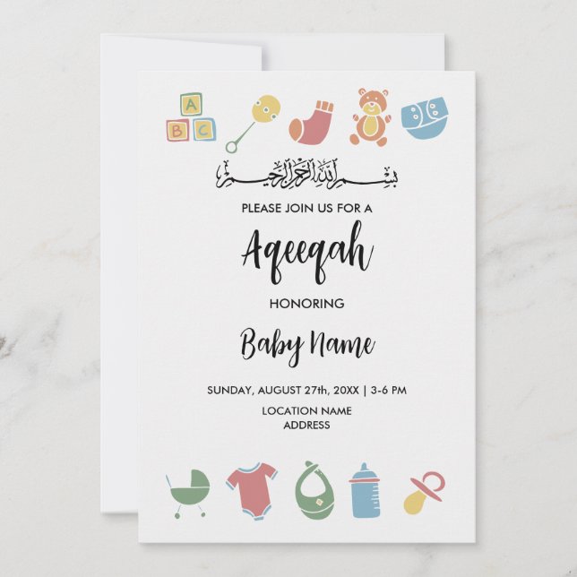 Instant Minimalist Aqeeqah Aqiqah Invite Card (Front)