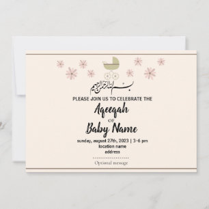 Instant Modern Cute Girl Aqeeqah Invitation Card