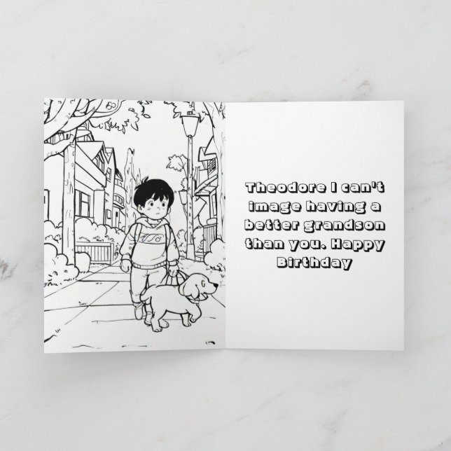 Instant photo anime kids colouring birthday card (Inside)