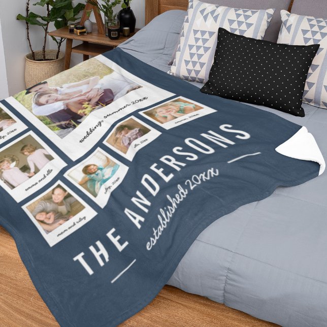 Instant Photo Collage Editable Background Colour Fleece Blanket (Creator Uploaded)